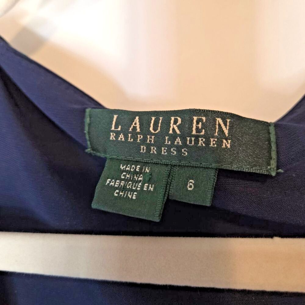 Lauren Ralph Lauren Dress Womens 6 Navy Faux Wrap Ruched Sheath Midi Career - Picture 7 of 10